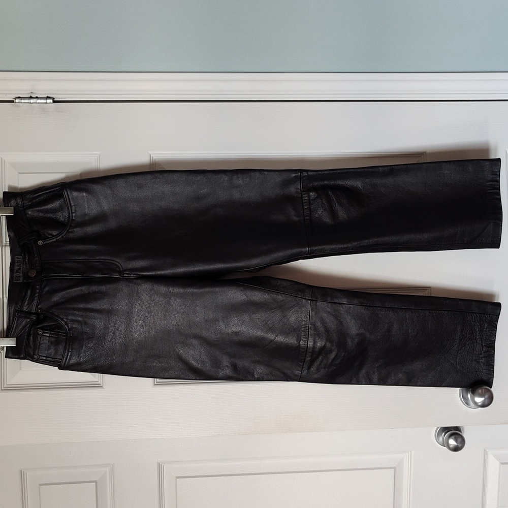 High waist five pocket genuine leather pants women's US 6
